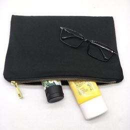 30pcs / lot sac cosmétique en toile de coton noir uni avec doublure noire pochette zippée en toile vierge sac d'impression personnalisé usine DHL s230E