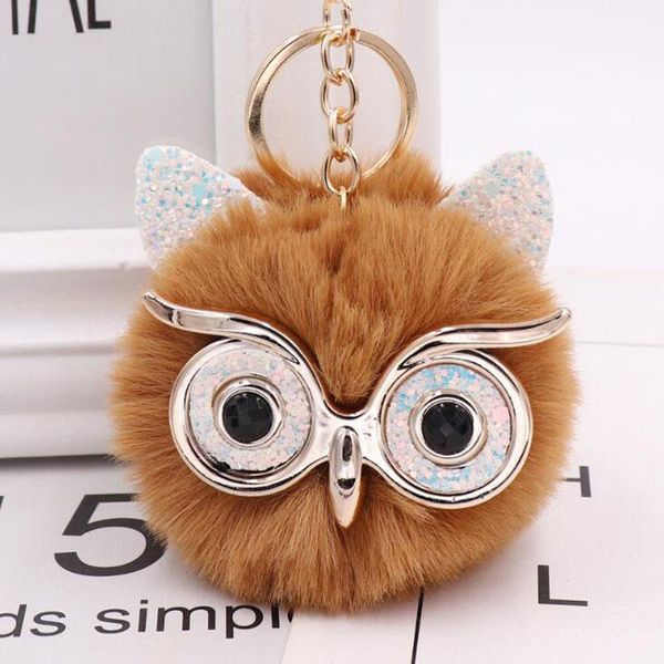 30 unids/lote de llaveros de cara de búho de peluche, muñecos de animales de dibujos animados, lentejuelas, ojos ostentosos, bolso para niñas, decoración para mujer, joyería, colgante, llavero, cadena