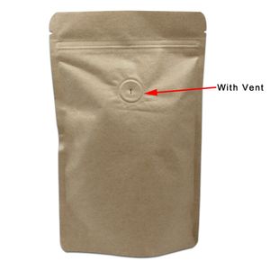 30 unids/lote Zip Lock Stand Up papel Kraft bolsa de papel de aluminio puro bolsas de almacenamiento de alimentos para granos de café con válvula de evacuación de aire