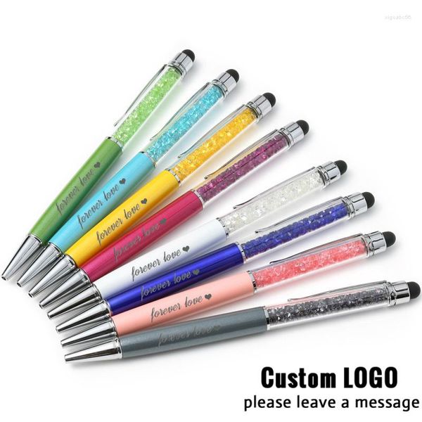 30 pièces stylos à cristal métallique gratuit Logo personnalisé stylo écriture capacité diamant écran tactile métal bille fournitures de bureau