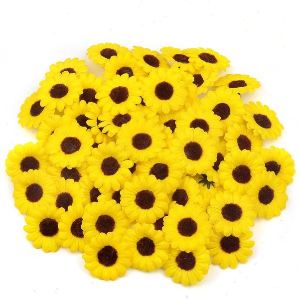 30 Uds Mini girasol de seda cabeza de flor de margaritas artificiales para decoración para fiesta de boda DIY Scrapbooking corona artesanía flores falsas