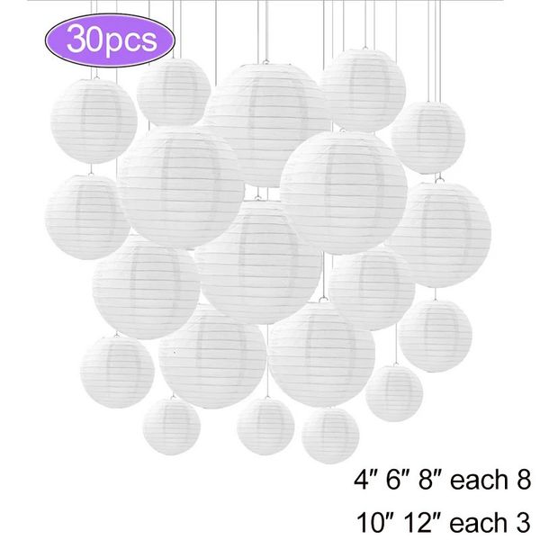 30 pcs Mix Taille Chinois Papier Lanterne Boules De Mariage Suspendus Coloré Pliable À La Main Lanterne Boule Abat-Jour Décor De Fête De Mariage 240127