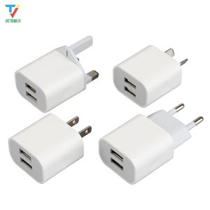 30pcs Nouveau design blanc 2 ports 2USB Double chargeur de téléphone portable USB 5V 2A EU US AU UK PLIG WALL ADAPTATRER POUR IPHONE SAMSUNG HTC