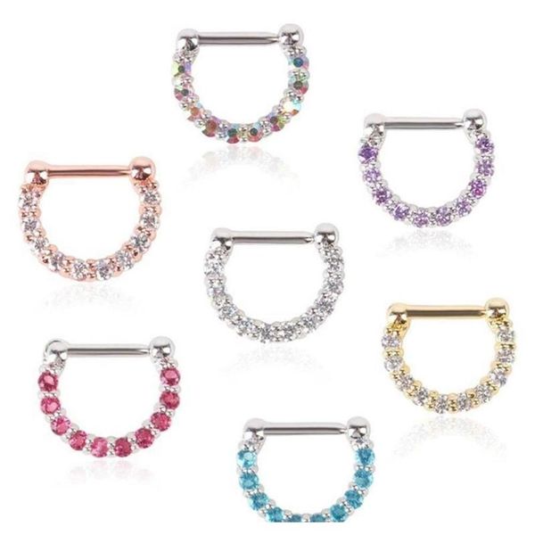 30pcs Nuevos Rhinestone Crystal Nariz Hoops Unisex Acero quirúrgico Cz SemCeen Clicker Nariz anillo Percing Body Jewellry Gveyn191q