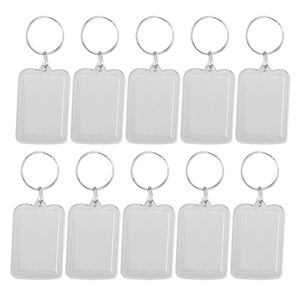 30 pièces Rectangle blanc insérer Photo cadre Photo anneau fendu porte-clés (5*3.3 cm) mode porte-clés porte-clés anneaux