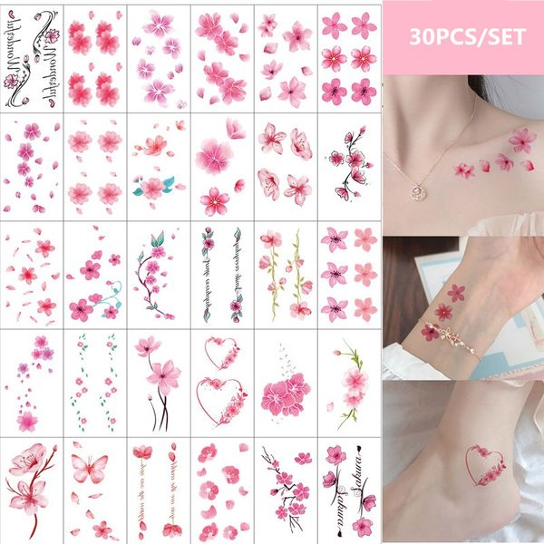 30 pz/set Fiore Tatuaggio Finto Impermeabile Tatuaggi Temporanei Sticker Donne Ragazze di Lunga Durata Faux Tatouage per Le Mani Gamba Corpo Sexy