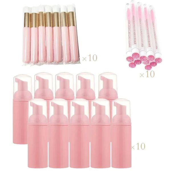 30pcs / set mousser le distributeur de bouteille Brosse en peau 60 ml de maquillage de cils nettoyant outils de soins de savon extension des bouteilles de pompe en plastique 240416