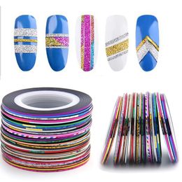 30 unidades/juego de cintas adhesivas para decoración de uñas, pegatinas de colores variados para decoración de uñas