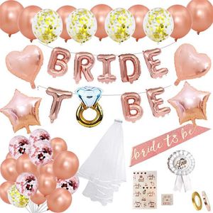 30pcs / Set Rose Gold Bride To Be Décoration Ballon Team Bride Tattoo Autocollant Voile Satin Sash Badge Bride Hen Party Glass Supplie 211216