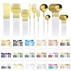 30pcs / Set Ensemble De Couverts En Or Blanc 304 Ensemble De Vaisselle En Acier Inoxydable Couteau Fourchette Cuillère À Café Dîner Maison Cuisine Vaisselle Ensembles HH21-38