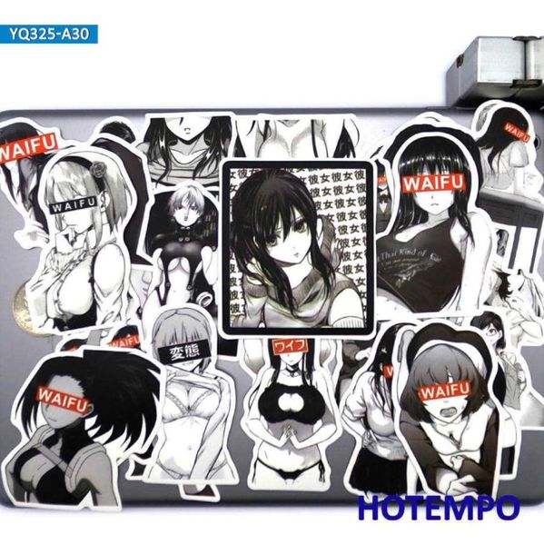 30pcs Sexy Anime Girls Black White Manga Otaku Waifu Phone ordinateur portable autocollants pour ordinateurs portables Skateboard Motorcycle Bike Sticker CA2328169