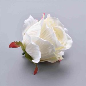 30pcs soie floraison rose blanc roses tête de fleur artificielle pour la décoration de mariage bricolage couronne cadeau scrapbooking grand artisanat 210706