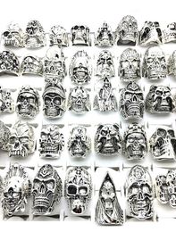30 pcs crâne anneaux hommes punk rock argent métal femmes motards squelette anneaux vintage bijoux cadeaux patry lots entiers en vrac marque new1508473