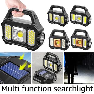 Linterna de luces solares, reflector LED portátil, recargable por USB, resistente al agua, linterna de 6 velocidades, luz de Camping, luz de trabajo COB