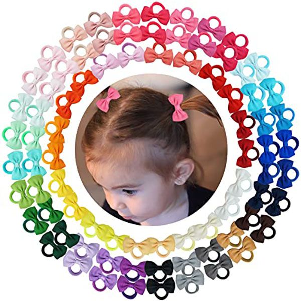 30PCS Tiny Hair Ties With Bows Bébé Arcs Élastiques Élastiques Élastiques Doux Porte-Queue De Cheval Accessoires De Cheveux pour Nourrissons Tout-petits Bébés Filles