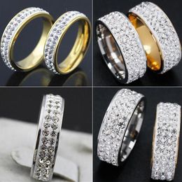 30 pezzi Anelli nuziali vintage 2 file 3 file Anelli di strass pieni di cristalli di zircone Anelli di fidanzamento in acciaio inossidabile oro argento CZ Natale 255U