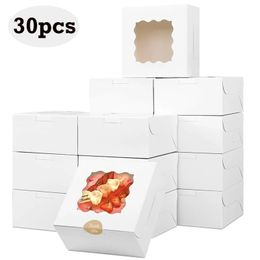 30 stcs Wit/Kraft Cake Boxes met Clear Window Candy Dessert Bread Packaging Box Paper Boxes Wedding Verjaardagsfeestje Spoedvoorraden 231221
