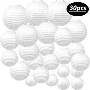 30pcs boule de lanterne en papier blanc suspendus lanternes rondes faites à la main pour les décorations de vacances de fête d'anniversaire de mariage plusieurs couleurs 240127