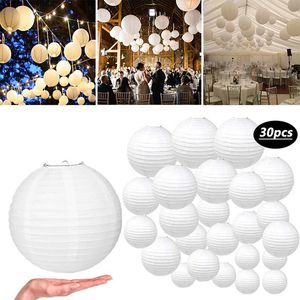 30pcs boules de lanterne en papier blanc fournitures de décoration de mariage bricolage lanternes suspendues décorations de festival de fête d'anniversaire pliable 240323