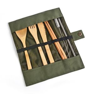 30 stks Houten Servies Sets Bamboe Theelepel Vork Soeplepel Mes Catering Bestek Set met Doek Zak Keuken Koken gereedschap Gebruiksvoorwerp
