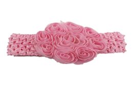 30pcslot 8cm en mousseline de mousseline rosette fleur de fleur élastique Crochet Bandons pour les cheveux de bébés filles accessoires de bandoulière