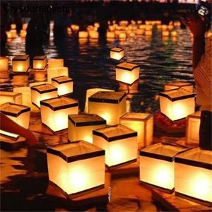 30pcslot Chinees Goldsilver Square Paper ing Floating Water River Candle Lanterns Lamp Light 1115cm 220629