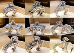 30 pcslot gemengd kristal witte ronde ring set merk luxe belofte zilveren verlovingsring vintage bruids trouwringen voor woman1756361