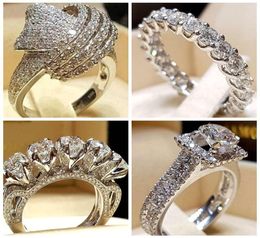 30 pcslot gemengd kristal wit ronde ronde ronde merk luxe belofte zilveren verlovingsring vintage bruids trouwringen voor vrouw3782408