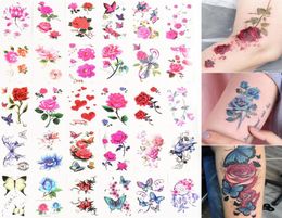 30pcslot rose fleur de transfert d'eau de transfert de tatouage autocollants papillon des femmes arc de corps faux art de manche décorations temporaires 1325072