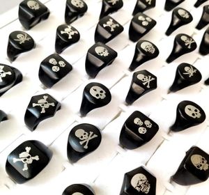 30pcslot entières Top Mix Skull Biker Ring Hiphop Jewelry Classic Punk Black Gothic Alloy Ring Men Women Femme Party Skeleton Jewelry5686890