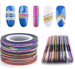 30 -stenset nagels striping tape lijn gemengd kleurrijke nagel art stickers strip rollen stickers voor decoraties3973772