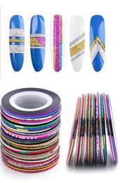 30pcsset Nagels Striping Tape Lijn Gemengde Kleurrijke Nail Art Stickers Strip Rolls Decals voor Decoraties2883469