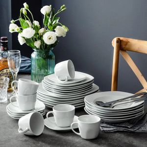 Ensemble de vaisselle en porcelaine à 30 pièces ensemble de plats modernes blanc gris pour 6 assiettes et bols complets Freight Freight Gratuit 240508