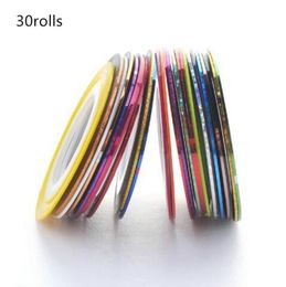 30rollspack Couleurs mixtes multicolores rouleaux ruban adhésif nail art décorations autocollants bricolage
