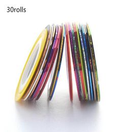 Paquete de 30 rollos de cinta de colores mezclados Multicolor, línea de cinta para decoración de uñas, pegatinas DIY para uñas Tips9597686