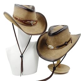 30Stlye 100% Cuero Hombres Sombrero de vaquero occidental para caballero Papá Vaquera Sombrero Hombre Gorras Tamaño grande Cabeza grande 240311