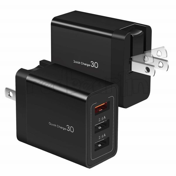 30W 3 puertos USB QC3.0 Adaptador de corriente de cargador de pared adaptable rápido para Samsung S8 S9 S10 htc teléfono Android