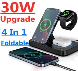 Soporte de cargador inalámbrico rápido Qi 30W 4 en 1 para iPhone 13 11 12 Apple Watch estación de carga plegable para Airpods Pro iWatch Sa3593152