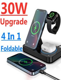 30W 4 en 1 Qi Soporte de cargador inalámbrico rápido para iPhone 13 11 12 Apple Watch Cargo de carga plegable para AirPods Pro IWatch SA8420097