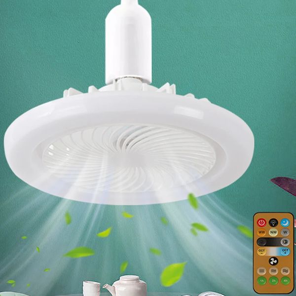 Ventilateur de plafond 30W avec lampe d'éclairage E27 Base de convertisseur avec télécommande pour la chambre à coucher maison silencieuse 3 vitesses AC 85V-265V 240425