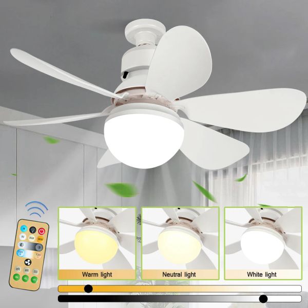 Lumière de ventilateur à LED 30W avec télécommande E27 Tête de vis 2 couleurs tumulteuse de feuille de ventilateur détachable salon pour chambre à coucher léger