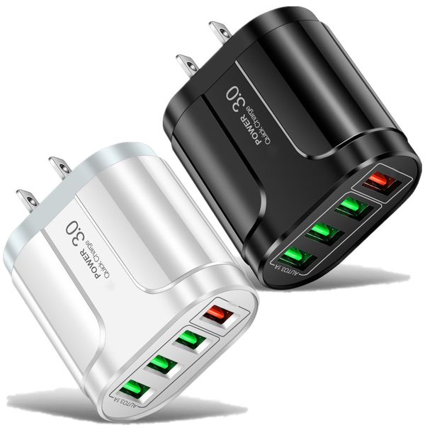 30W QC3.0 Carga rápida rápida Adaptador de corriente USB UE EE. UU. AC Viaje en el hogar 4 puertos Cargador de pared enchufes para iPhone 11 12 13 14 15 Pro Max Lg Teléfono Android
