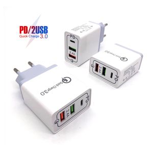 30W Quick Charge 3.0 QC PD Fast Charger USB Type C opladen voor iPhone 12 11 x xs 8 Xiaomi Samsung S21 S20 Ultra Telefoonlader