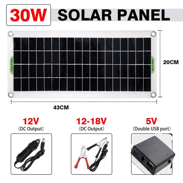 Panel solar de 30W + Controlador de cargador de 40a/60A + 220V 1000W Kit de inversor solar de 12V/24 V Sistema de panel solar Completa Generación de energía