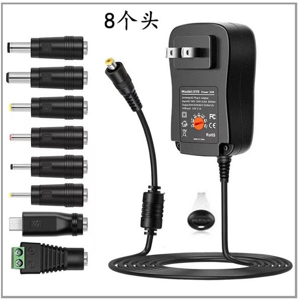 Adaptador de corriente Universal de 30W para EE. UU., Reino Unido, Australia y UE, 3V, 4,5 V, 5V, 6V, 7,5 V, 9V, 12V, convertidor de cargador AC DC + puerto USB de 5V 2.1A con conector de 6, 8 y 9 Uds.
