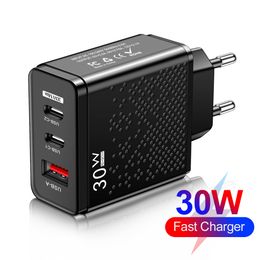 Chargeur USB-C 30 W 3 ports PD USB Type C Charge rapide QC3.0 Adaptateur secteur Chargeurs muraux US EU UK Prises pour Iphone 15 Plus 14 13 Samsung Utral Pro Max Voyage Maison Smart Phone