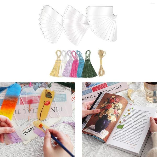 30x juego de marcapáginas acrílico en blanco con borlas y borlas con agujeros para hacer tarjetas, proyectos de bricolaje, colgantes para cuaderno, suministros de arte