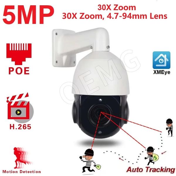 Caméra dôme POE avec Zoom 30X 5MP, détection humaine, suivi humain, Rotation à 360 °, Audio bidirectionnel IP66, avec emplacement pour carte SD, XMEye 240126