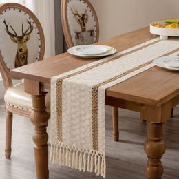 30x180cm Table Runner Natural Cotton Burlap Épissage rayé Bohemian Style Tables Runner With Tassels Dining Wedding Home Decor 240524