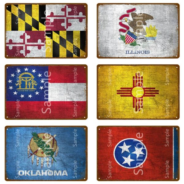 30x20cm Angleterre Illinois National Flag Sign Metal Sign Colombia USA Vintage Assiette pour Wall Affiche Restaurant DÉCOR CRAFT CRAFT YK099